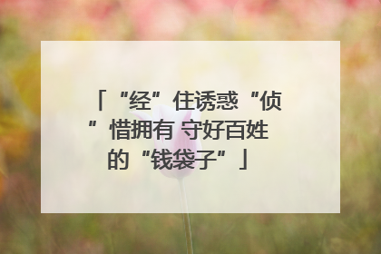 “经”住诱惑“侦”惜拥有 守好百姓的“钱袋子”