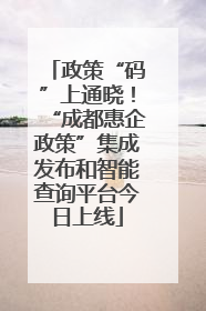 政策“码”上通晓！“成都惠企政策”集成发布和智能查询平台今日上线