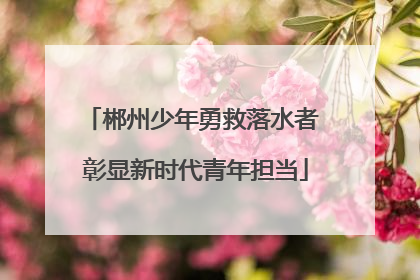 郴州少年勇救落水者 彰显新时代青年担当